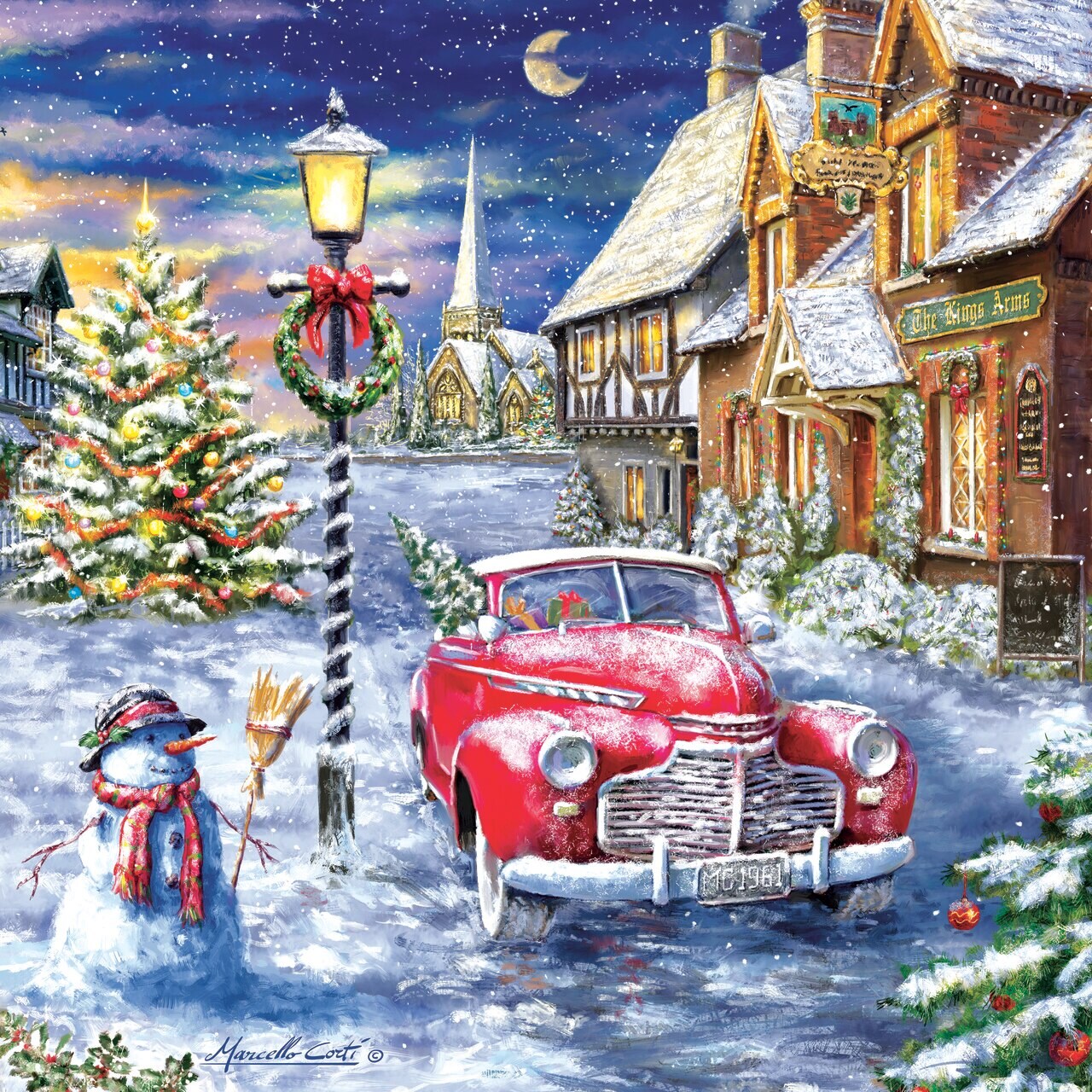 Sunsout A Red Car for Christmas 500 pc Christmas Jigsaw Puzzle 60668